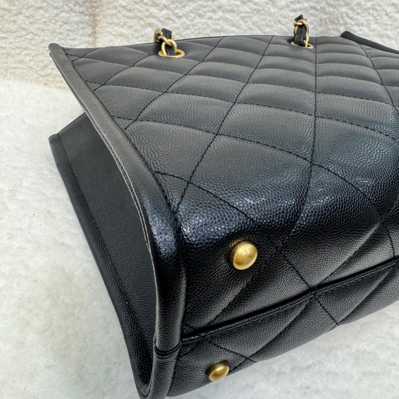 Chanel黑魚子醬牛皮金釦小包吊飾托特包AS4940-25