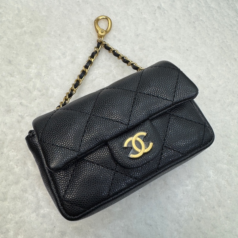 Chanel黑魚子醬牛皮金釦小包吊飾托特包AS4940-18