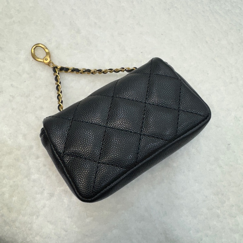 Chanel黑魚子醬牛皮金釦小包吊飾托特包AS4940-19