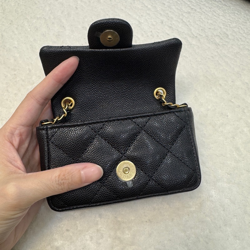 Chanel黑魚子醬牛皮金釦小包吊飾托特包AS4940-22