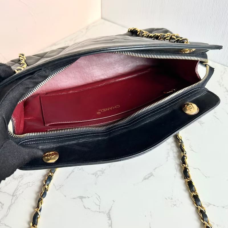 【LA LUNE】絕版中古包 Chanel黑色皮革鏈條包 單肩包 側背包 二手包 古董包-4