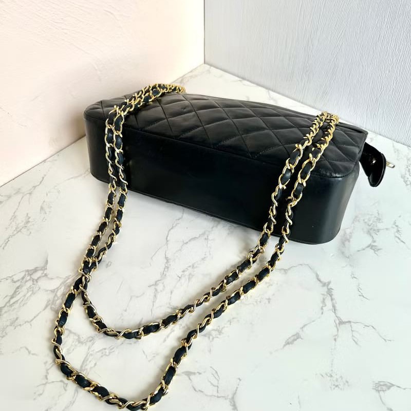 【LA LUNE】絕版中古包 Chanel黑色皮革鏈條包 單肩包 側背包 二手包 古董包-6