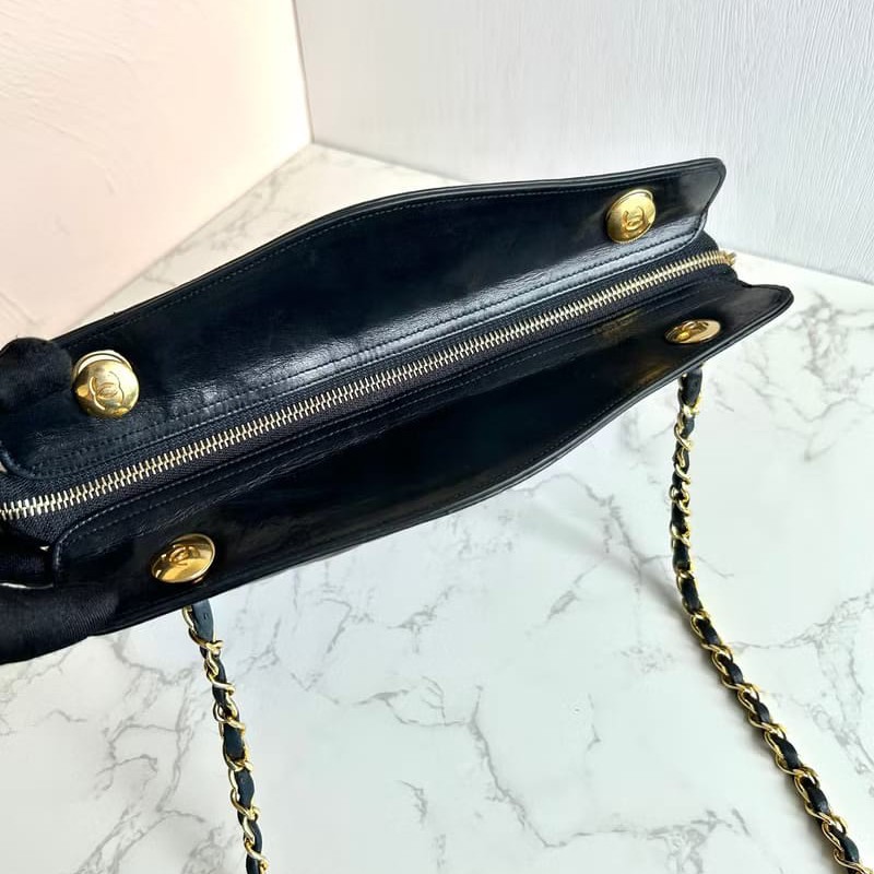 【LA LUNE】絕版中古包 Chanel黑色皮革鏈條包 單肩包 側背包 二手包 古董包-7