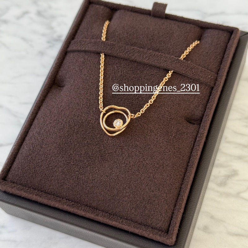 愛馬仕 鏤空愛心項鍊 玫瑰K18金 鑲嵌點綴小鑽石-2