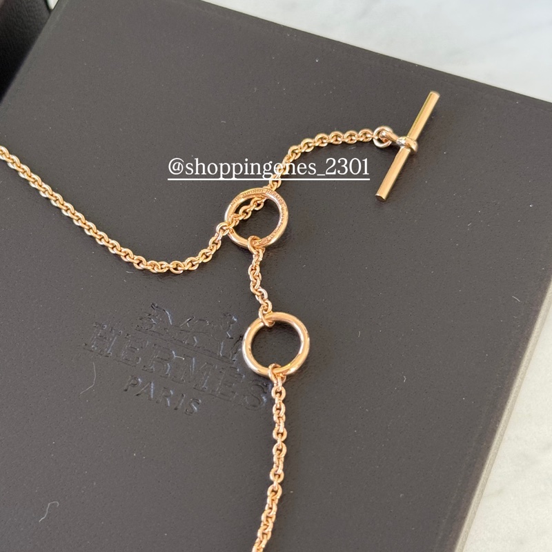 愛馬仕 鏤空愛心項鍊 玫瑰K18金 鑲嵌點綴小鑽石-6