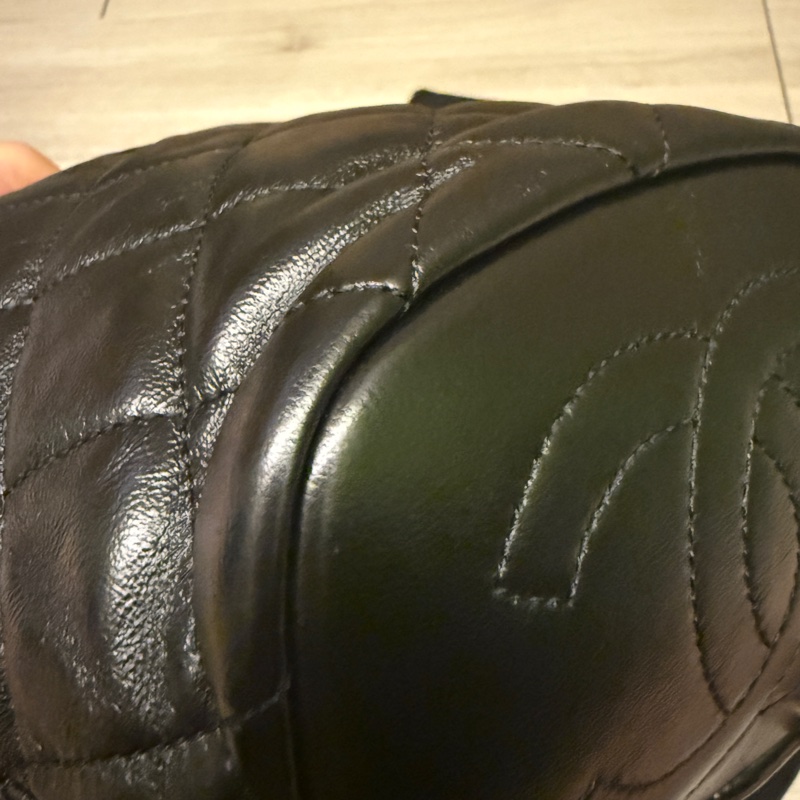 Chanel 香奈兒二手經典黑水桶包雙色鍊後背包斜背包-3