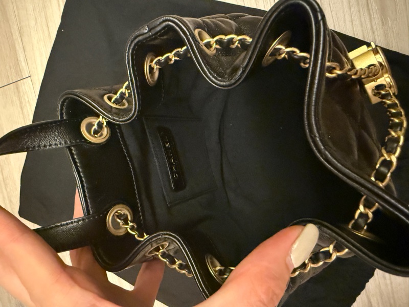 Chanel 香奈兒二手經典黑水桶包雙色鍊後背包斜背包-14