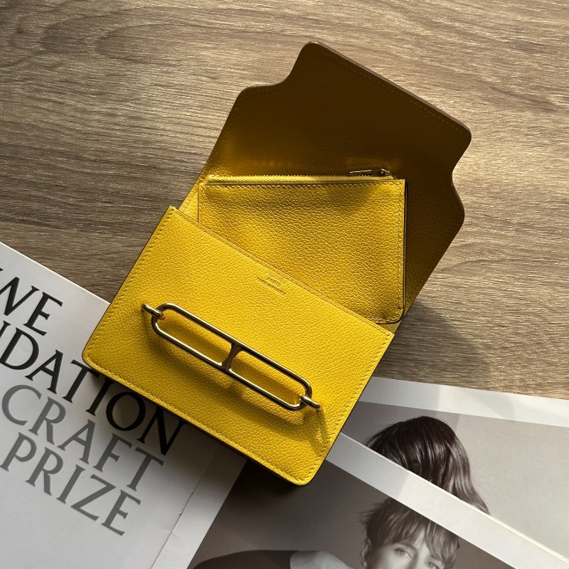 Hermès Roulis Slim 招財色 9O那不勒斯黃 Evercolor牛皮 玫瑰金釦 短夾 腰包 錢包-7