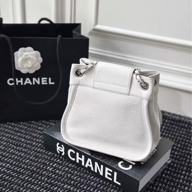 Chanel 香奈兒 奶昔白銀扣 荔枝牛皮 燒賣包-5