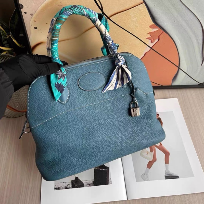 Hermes 愛馬仕 bolide保齡球31 牛仔藍 框Q 尺寸：31×20x10  成色：98新-2
