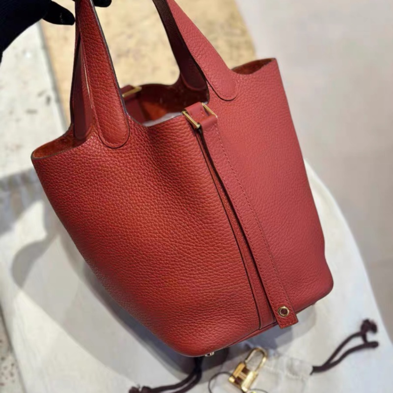 Hermes愛馬仕 picotin18 菜籃子18 6C 南瓜色  金扣 tc皮 Z刻 99新-0