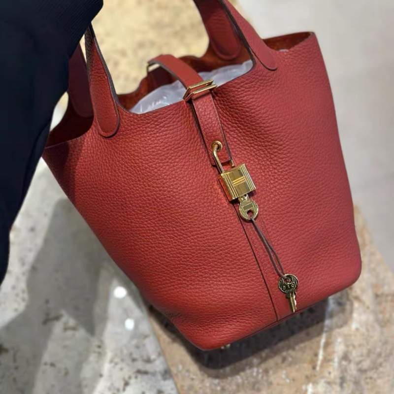 Hermes愛馬仕 picotin18 菜籃子18 6C 南瓜色  金扣 tc皮 Z刻 99新-5