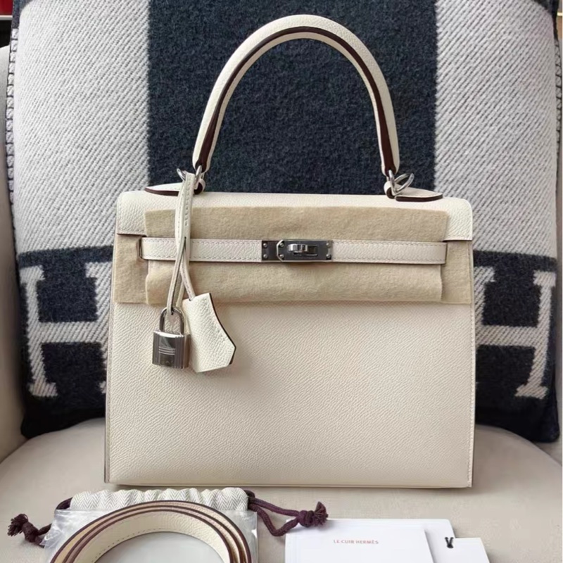 Hermes 愛馬仕 奶油白 銀扣kelly25 epsom皮Y刻 太優雅了～標準全新～-0