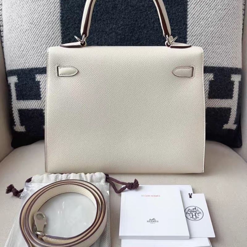 Hermes 愛馬仕 奶油白 銀扣kelly25 epsom皮Y刻 太優雅了～標準全新～-1