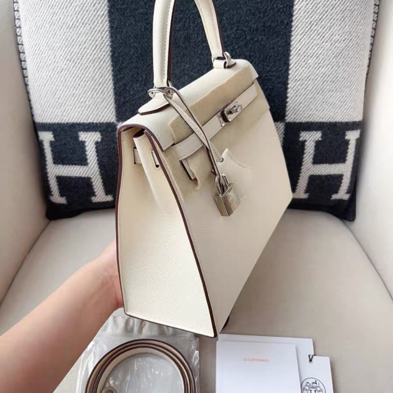 Hermes 愛馬仕 奶油白 銀扣kelly25 epsom皮Y刻 太優雅了～標準全新～-2