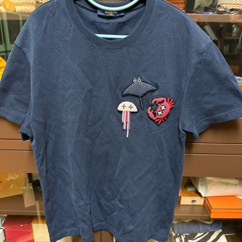 LV T-SHIRT 圓領 海洋動物系列 monogram logo 短袖 S 號 深藍-0