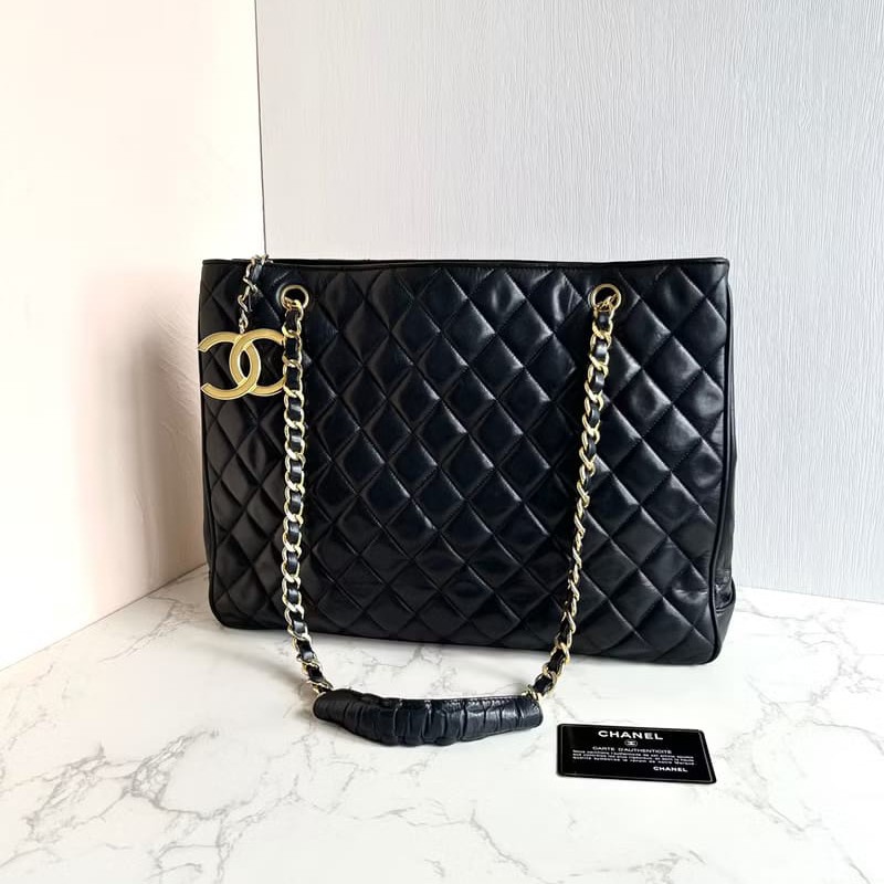 【LA LUNE】絕版中古包 Chanel 黑色經典托特包 單肩包 側背包 古董包 復古包-0