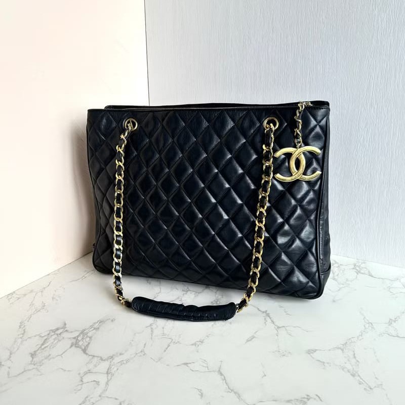 【LA LUNE】絕版中古包 Chanel 黑色經典托特包 單肩包 側背包 古董包 復古包-2