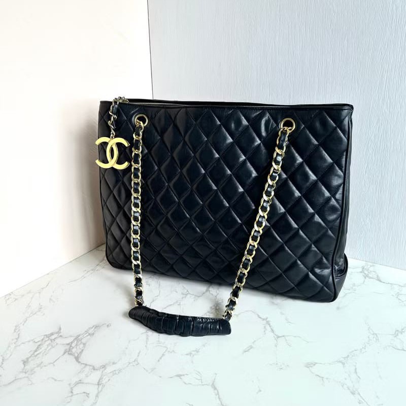 【LA LUNE】絕版中古包 Chanel 黑色經典托特包 單肩包 側背包 古董包 復古包-4