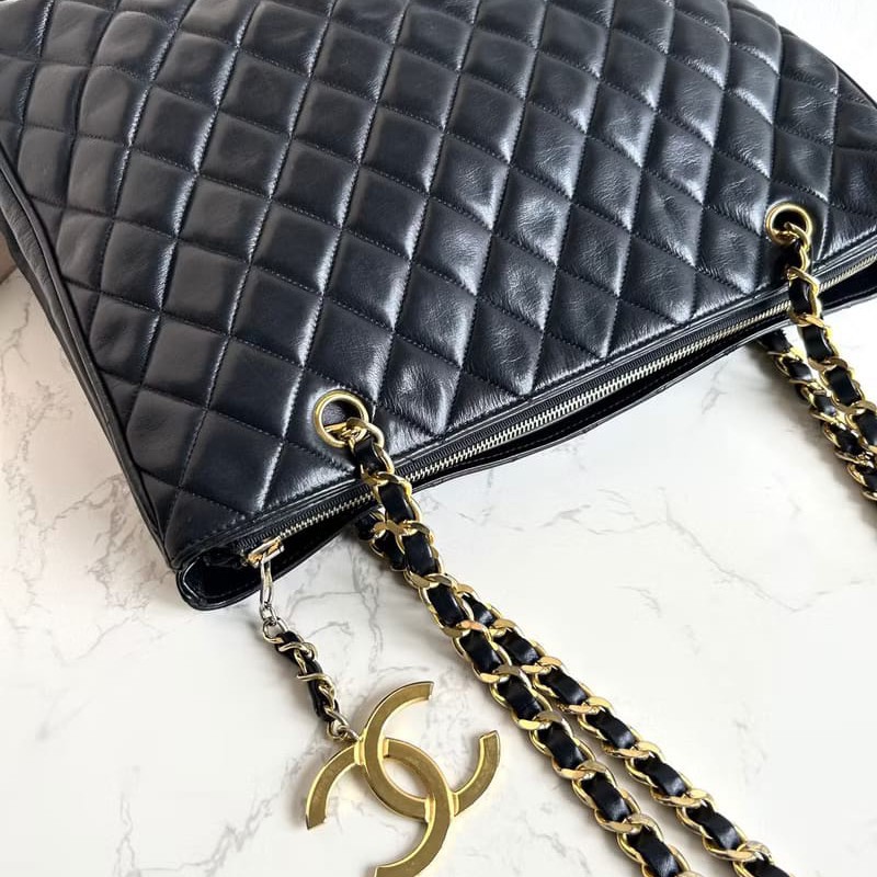 【LA LUNE】絕版中古包 Chanel 黑色經典托特包 單肩包 側背包 古董包 復古包-5