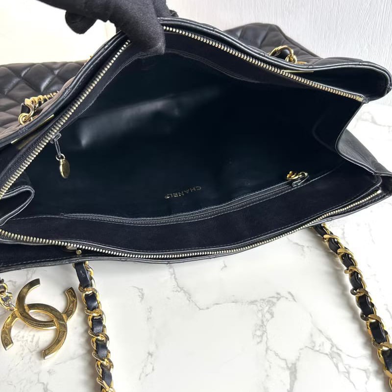 【LA LUNE】絕版中古包 Chanel 黑色經典托特包 單肩包 側背包 古董包 復古包-6