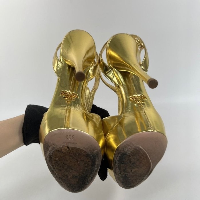 PRADA 金色高跟涼鞋36.5-11