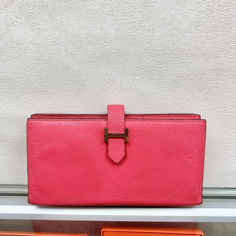 Hermes bearn 粉紅銀H扣長夾/銀包