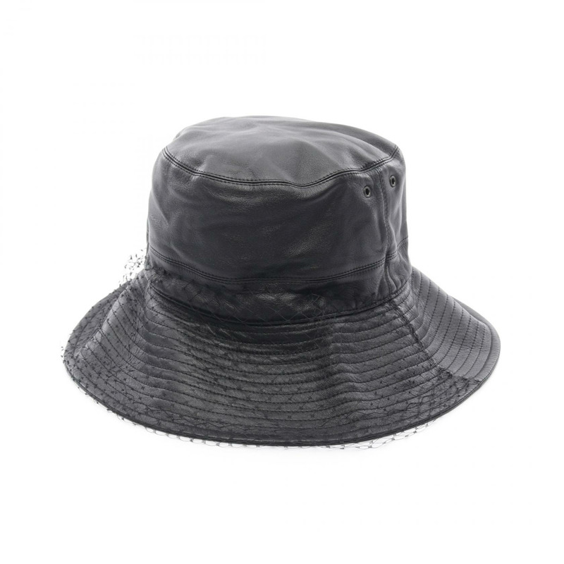 Dior TEDDY‐D 帽子 皮革 絲綢 黑色 二手 女士-0