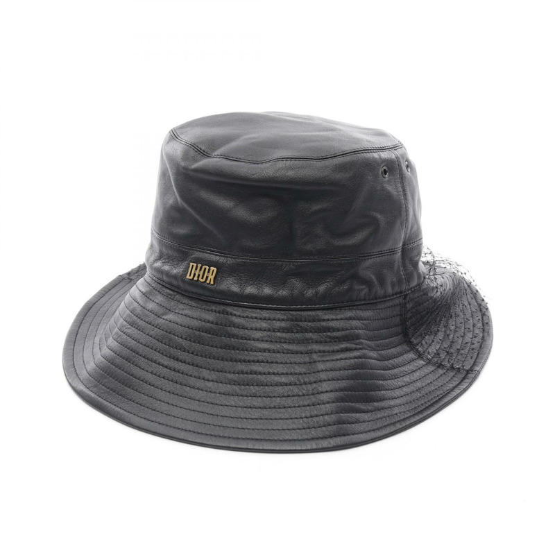Dior TEDDY‐D 帽子 皮革 絲綢 黑色 二手 女士-1