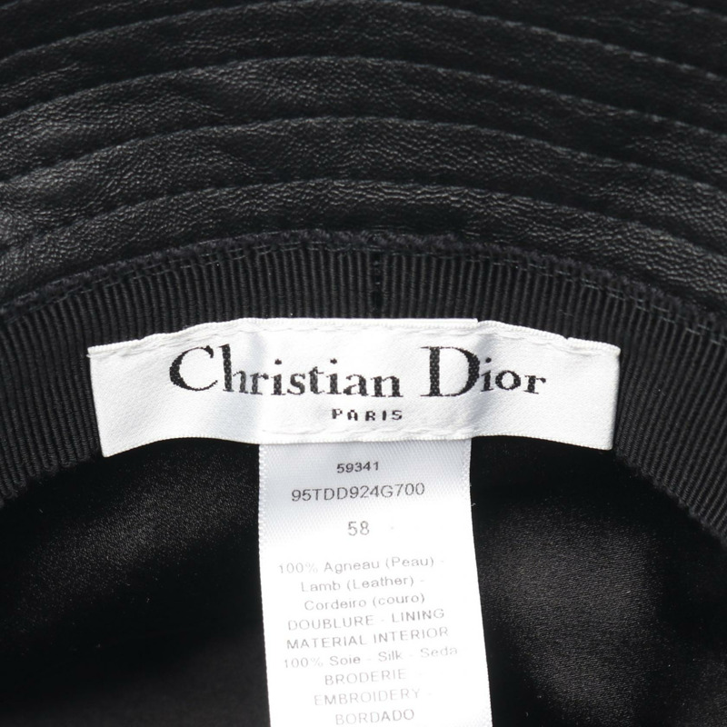 Dior TEDDY‐D 帽子 皮革 絲綢 黑色 二手 女士-3