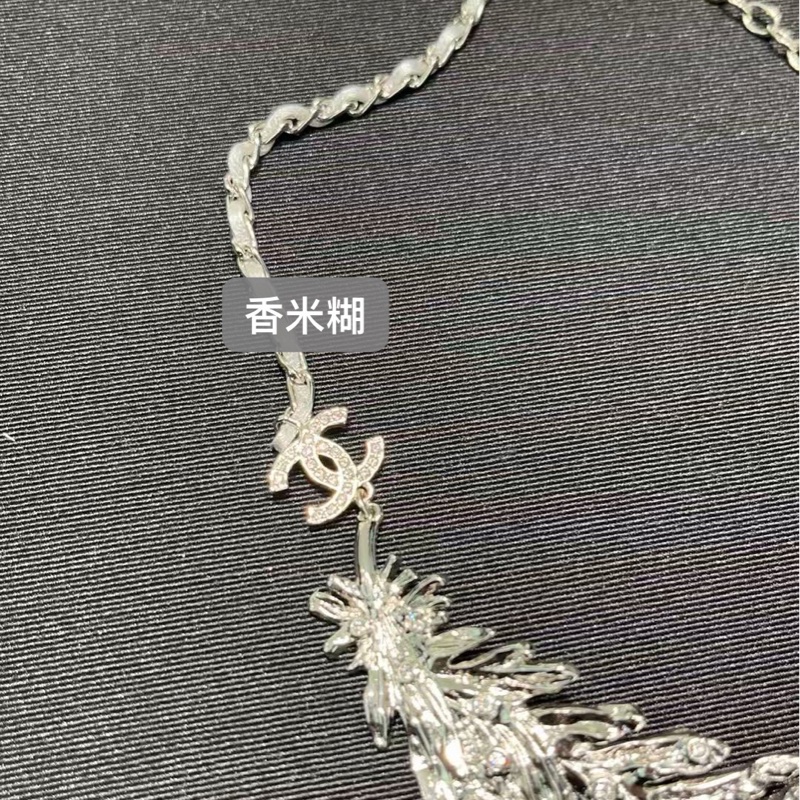 Chanel香奈兒羽毛銀色項鍊-3