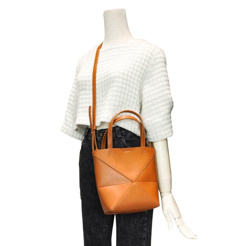 Loewe Mini Puzzle Fold 小牛皮迷你兩用包(沙漠棕)-5