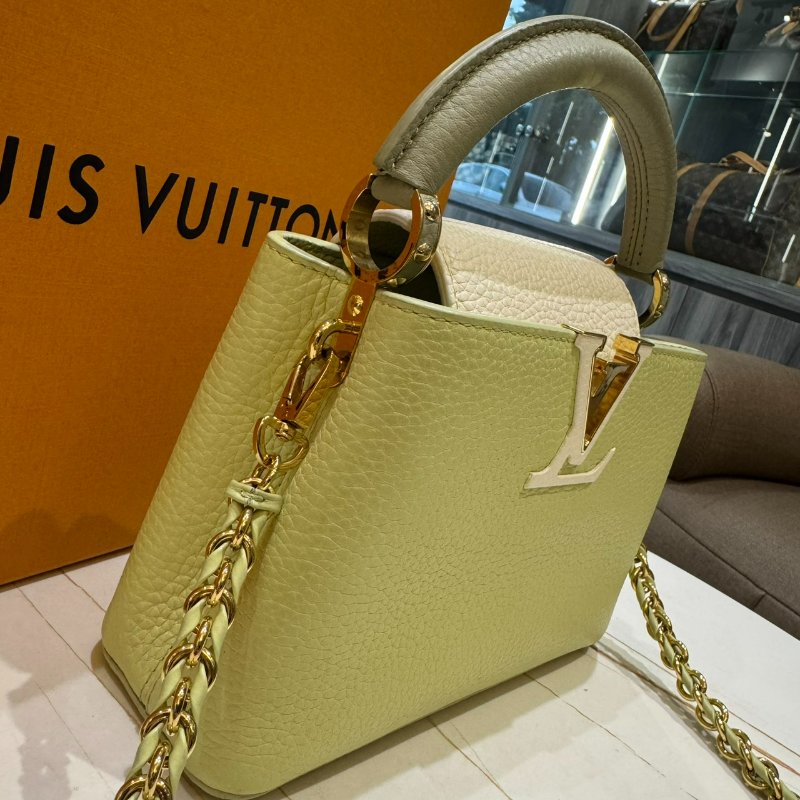 *SHIHNA名牌精品* LV Capucines Mini 黃白拼色肩背包-2