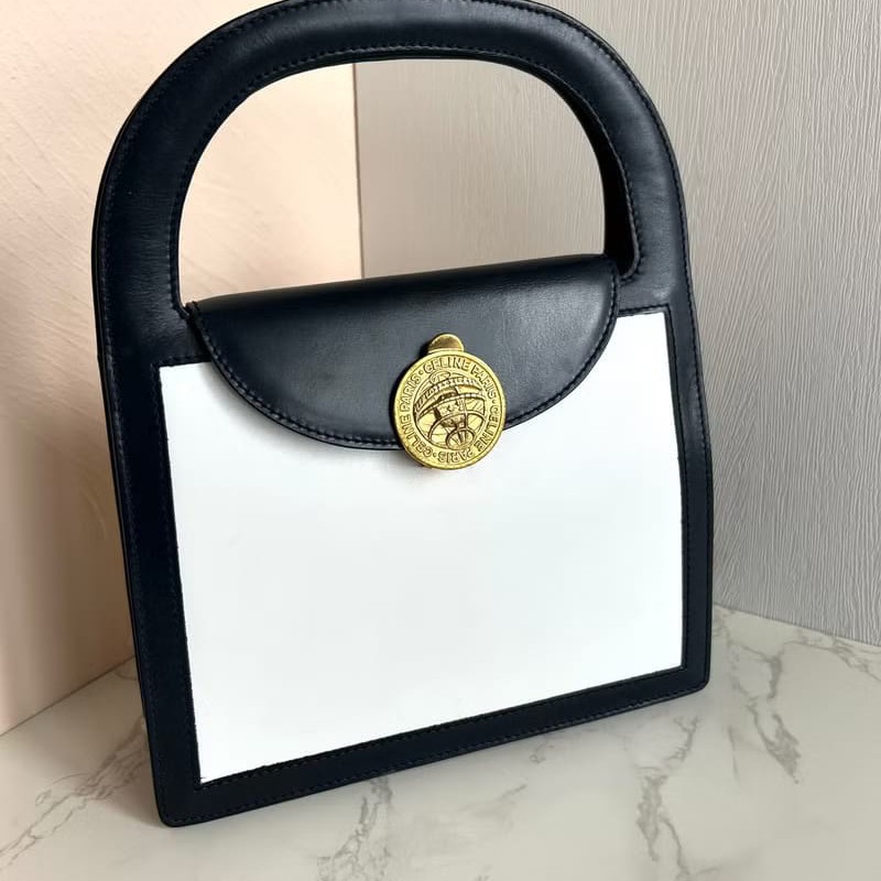 【LA LUNE】絕版中古包 Celine 星球金幣黑白色凱莉包 手提包 古董包 二手包-0