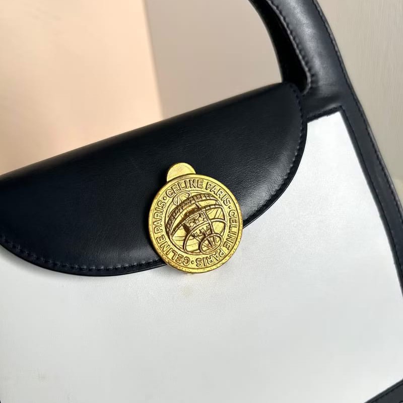 【LA LUNE】絕版中古包 Celine 星球金幣黑白色凱莉包 手提包 古董包 二手包-1