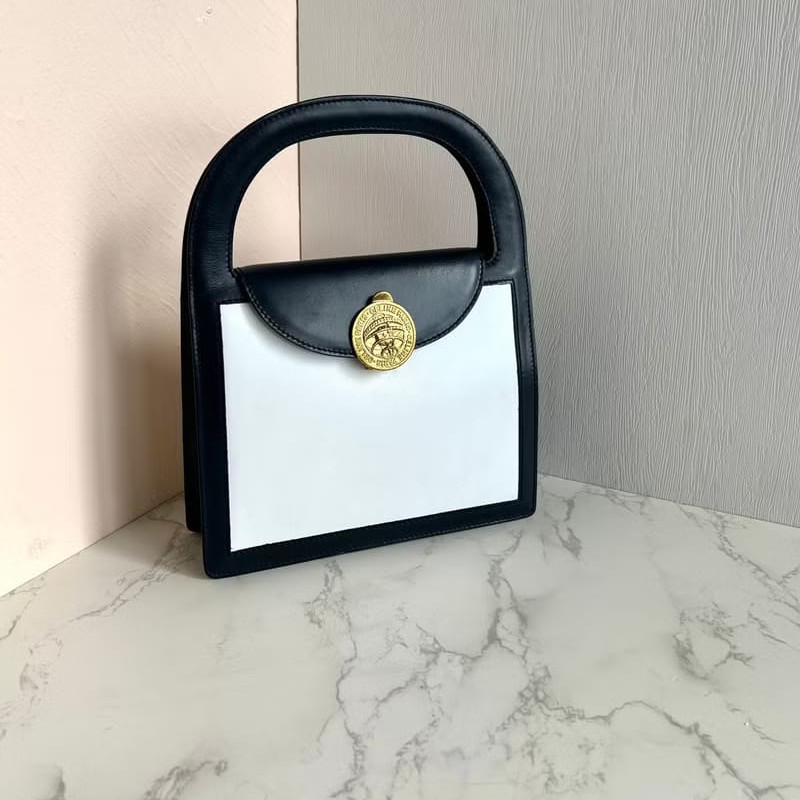 【LA LUNE】絕版中古包 Celine 星球金幣黑白色凱莉包 手提包 古董包 二手包-4