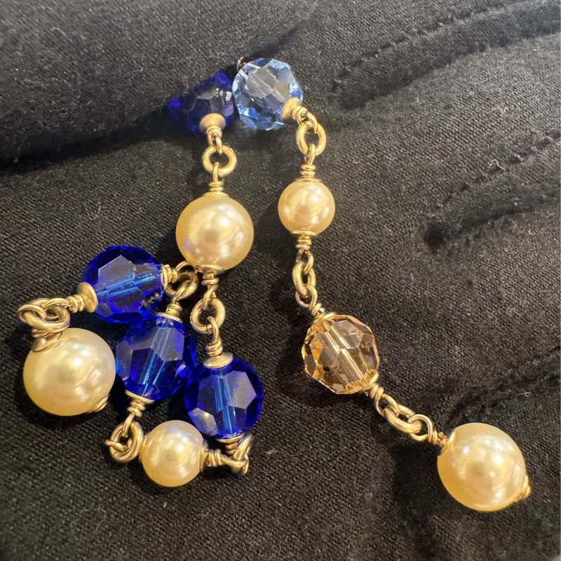 Chanel珍珠+藍彩珠雙C項鏈-11