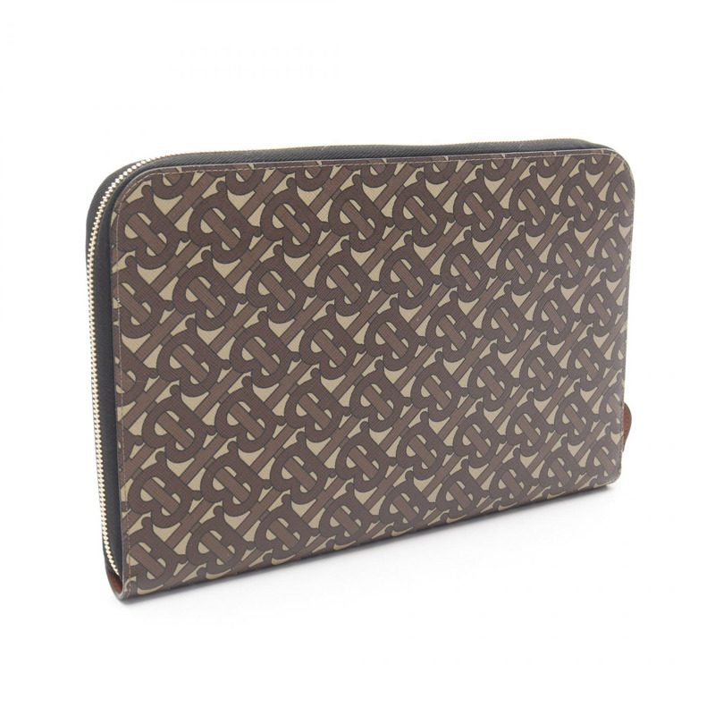 BURBERRY TB Monogram Business 手拿包 8023035 帆布皮革 米棕色 二手-1