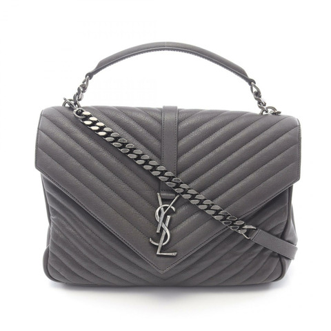 SAINT LAURENT PARIS 經典字母手提包 392738 皮革 灰色 二手 女士