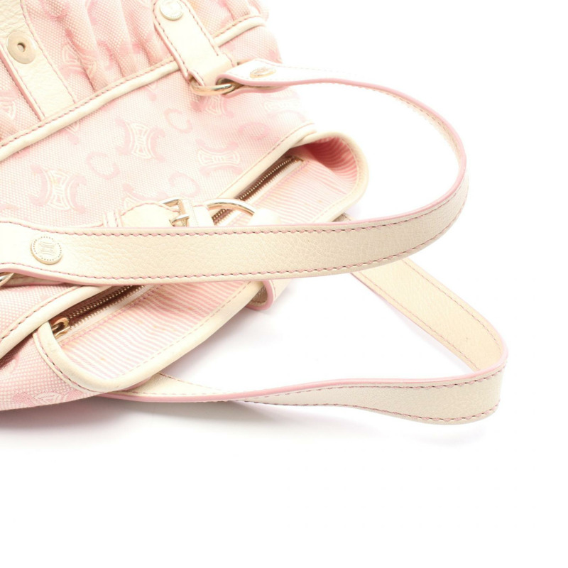 CELINE Lily C Macadam 手提包帆布皮革粉紅米色二手女款-5