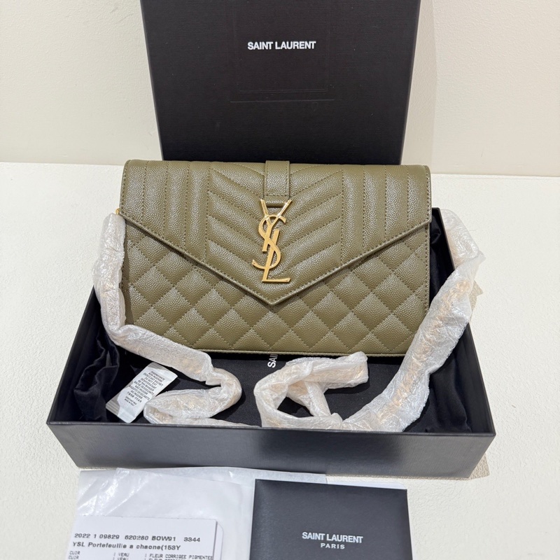 SAINT LAURENT聖羅蘭 信封斜挎包 小號 淺灰綠色-0