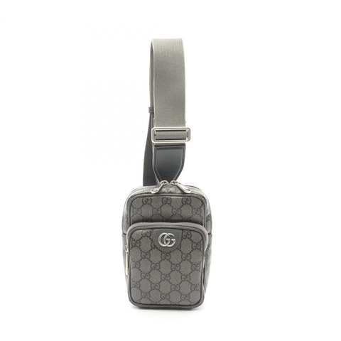 GUCCI GG Marmont Supreme 腰帶單肩包 752565 帆布皮革灰色二手