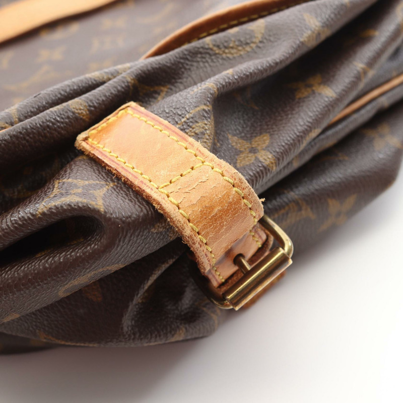 LOUIS VUITTON Saumur 35 斜背包 M42254 Monogram 帆布 棕色 二手-11
