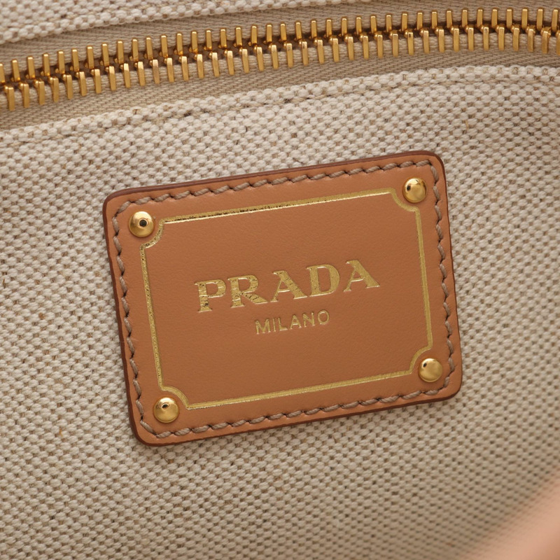 PRADA 手提肩斜背包 1BE074 帆布皮革天然米色二手-3