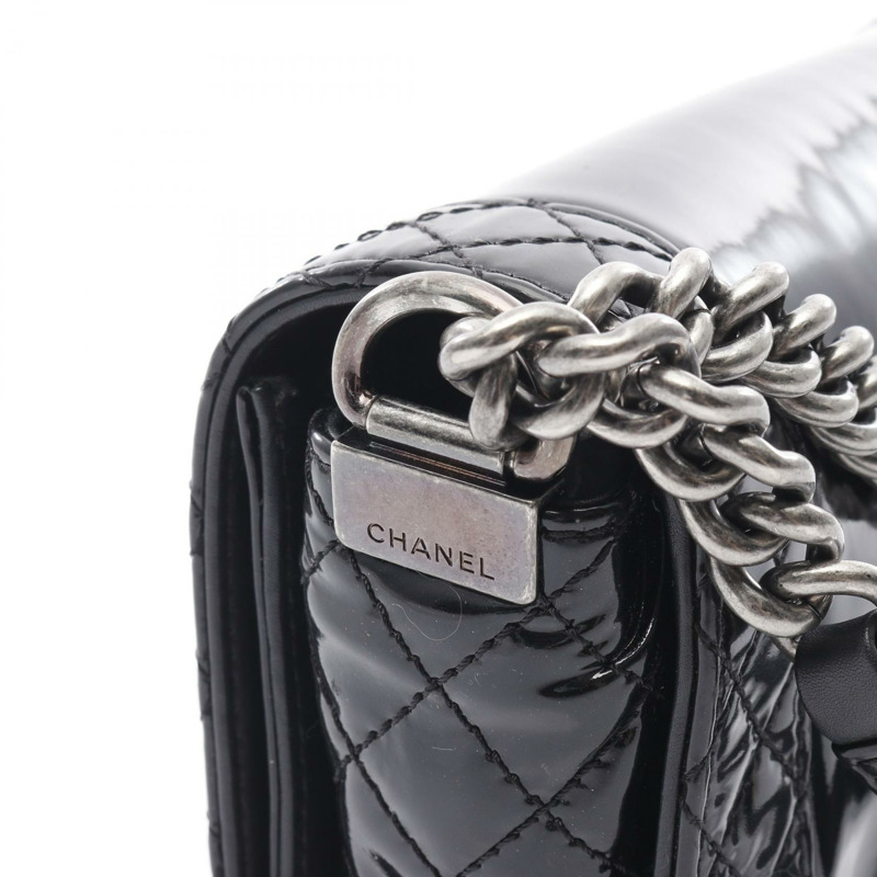 CHANEL Boy Chanel 斜背包 鏈條單肩包 漆皮 黑色 SHW 二手-7