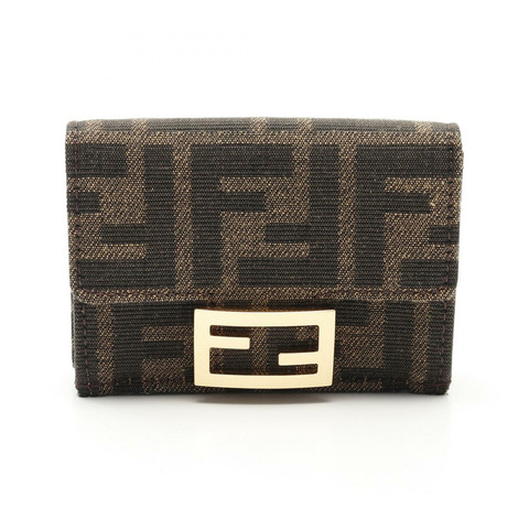 FENDI Baguette Zucca 三折皮夾 8M0395A98PF0A6E 帆布 皮革 棕色 二手 女士