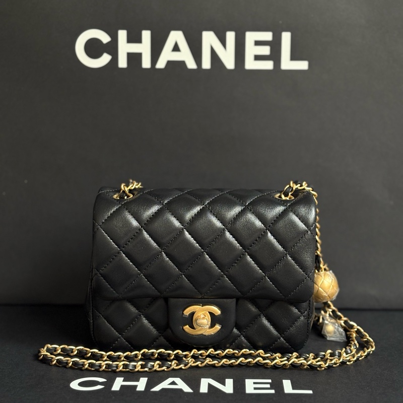 全新 25A香奈兒 Chanel 黑色 金球方胖 / 方胖 金球-0