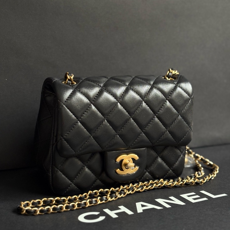 全新 25A香奈兒 Chanel 黑色 金球方胖 / 方胖 金球-6