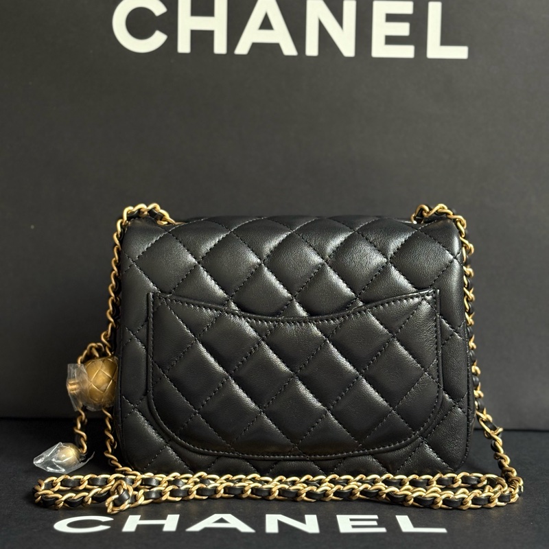 全新 25A香奈兒 Chanel 黑色 金球方胖 / 方胖 金球-8