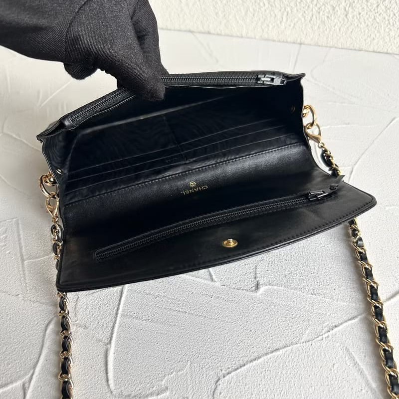 【LA LUNE】稀有中古包 Chanel黑色魚子醬皮革WOC斜背包 長夾 單肩包 側背包-7
